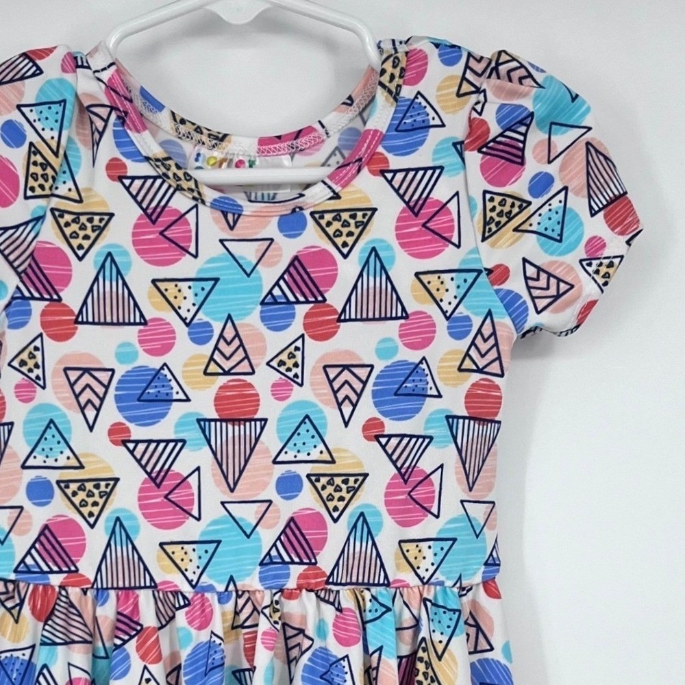 Dot Dot Smile Geometric Dress Girls 12/24M White Pink Blue Retro‎ Abstract Color